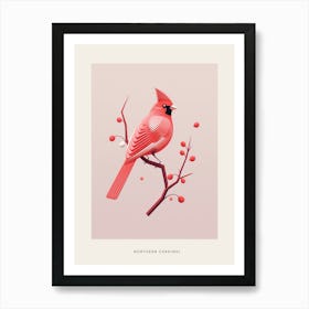 Minimalist Northern Cardinal 1 Bird Poster Art Print