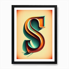 S, Letter, Alphabet Retro Drawing 4 Art Print