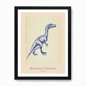 Troodon Dinosaur Sepia Blue Print Poster Art Print