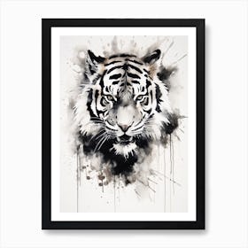 Tiger Art In Sumi E (Japanese Ink Painting) Style 2 Art Print