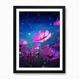 Cosmos Wildflower With Starry Sky, South Western Style (2) Art Print