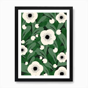 Green Winter Flowers Art Print