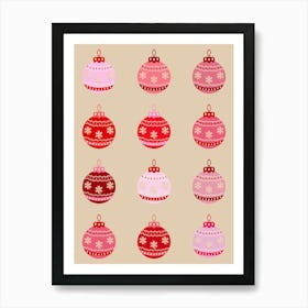 Retro Christmas Baubles Art Print