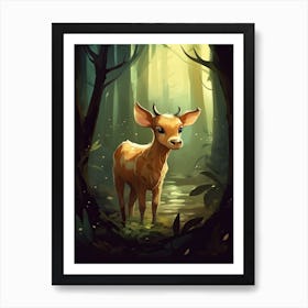 A Cute Calf In The Forest Illustration 1watercolour Art Print