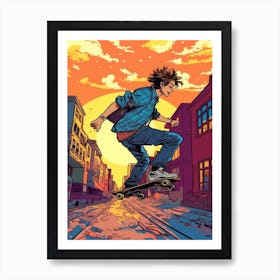 Skateboarding In Amsterdam, Netherlands Comic Style 2 Art Print