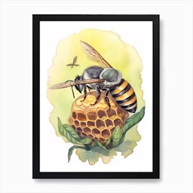 Bicolored Striped Sweat  Bee Beehive Watercolour Illustration 4 Art Print