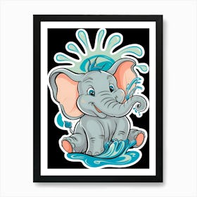 Elephant In The Water Art Print