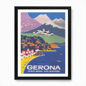 Girona Spain, Colorful Vintage Travel Poster Art Print