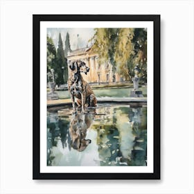 Painting Of A Dog In Versailles Gardens, France In The Style Of Watercolour 02 Art Print