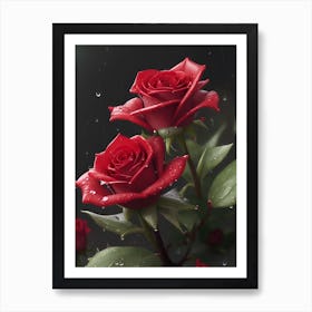 Red Roses At Rainy With Water Droplets Vertical Composition 51 Art Print