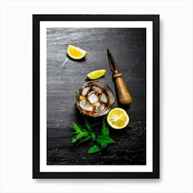 Rum, lime and mint — Food kitchen poster/blackboard, photo art Art Print