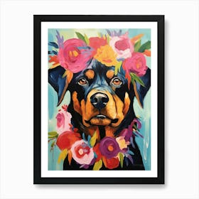 Rottweiler Portrait With A Flower Crown, Matisse Painting Style 3 Art Print