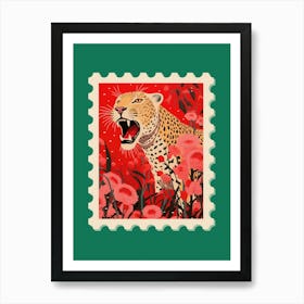 Roaring Leopard Stamp Art Print