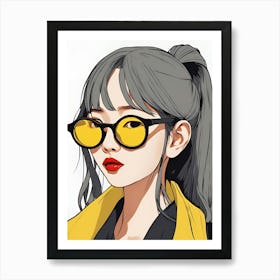 Asian Girl With Glasses , Pop art Art Print