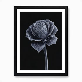 A Carnation In Black White Line Art Vertical Composition 21 Art Print