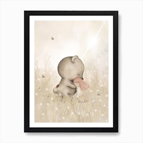 Teddy Bear Hug On Meadow Art Print