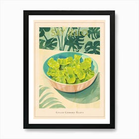 Green Gummy Bears Retro Food Illustration Inspired 1 Poster Art Print