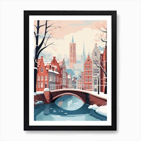 Vintage Winter Travel Illustration Bruges Belgium 7 Art Print