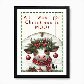 Sweet Christmas Cow White Shiplap Sign Art Print