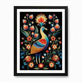 Folk Bird Illustration Peacock 3 Art Print