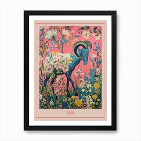 Floral Animal Painting Ram 2 Poster Art Print