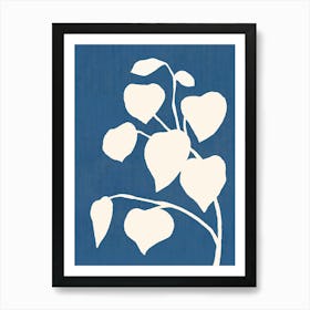 Botanic Shade Leaf Plants Minimalist Monochromatic - Dark Blue Navy White Art Print