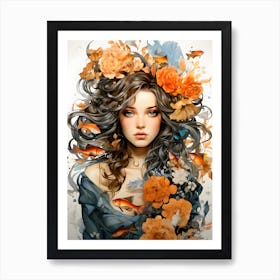 Girl With Flowers Art Print