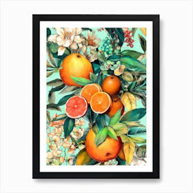 Oranges And Flowers nature flora Art Print