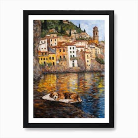 Painting Of A Dog In Isola Bella, Italy In The Style Of Gustav Klimt 02 Art Print