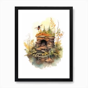 Worker Bee Beehive Watercolour Illustration 2 Art Print