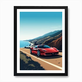 A Ferrari 458 Italia In The Pacific Coast Highway Car Illustration 1 Art Print