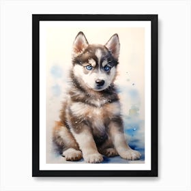 Watercolor Siberian Husky Puppy Art Print
