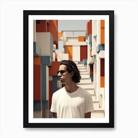 Portrait Of A Young Man In A White T Shirt Art Print