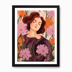 Woman With Autumnal Flowers Phlox 1 Art Print