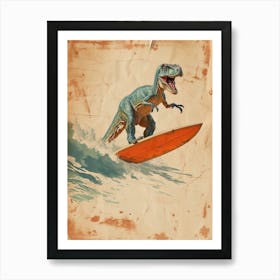 Vintage T Rex Dinosaur On A Surf Board 2 Art Print