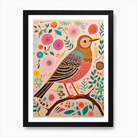 Pink Scandi Hermit Thrush 1 Art Print