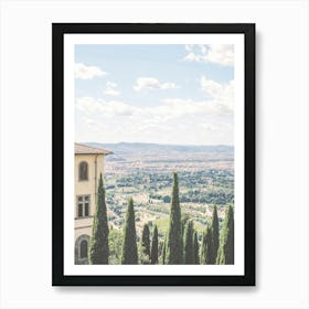 Florence, Italy I Tuscany countryside skyline view, architecture and cypress to live la dolce vita with pastel summer colors and the retro vintage aesthetic of a green nature landscape photography from Fiesole Art Print