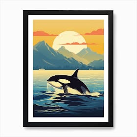Orca Whale Swimming In Front Of Clouds & Sun Art Print