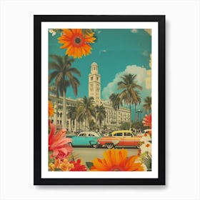 Cuba   Floral Retro Collage Style 2 Art Print