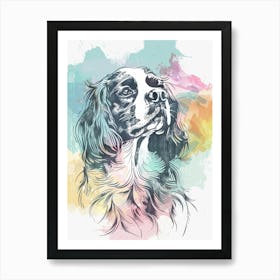 Cavalier King Charles Dog Pastel Line Watercolour Illustration 4 Art Print