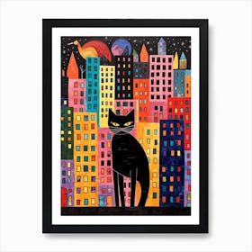 New York City, United States Skyline With A Cat 2 Art Print