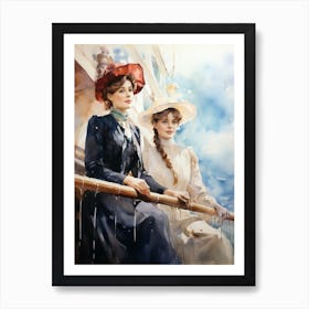 Titanic Ladies On Ship Watercolour 2 Art Print