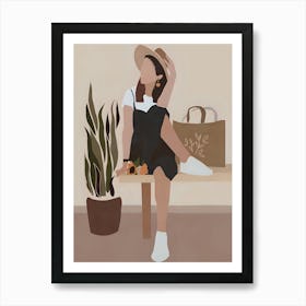 Illustration Of A Woman Sitting On A Bench Art Print