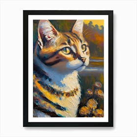 Close up Tabby Cat Oil Painting Art Print