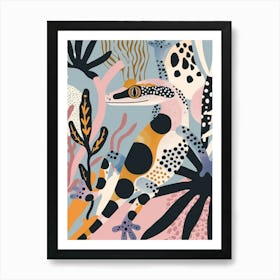 Blue African Fat Tailed Gecko Abstract Modern Illustration 3 Art Print
