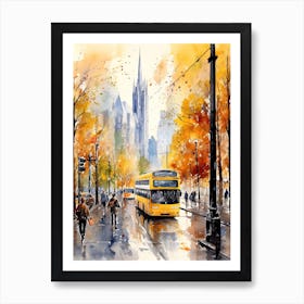 Frankfurt Germany In Autumn Fall, Watercolour 4 Art Print