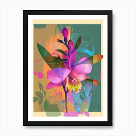 Freesia 2 Neon Flower Collage Art Print