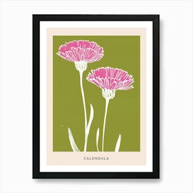 Pink & Green Calendula 2 Flower Poster Art Print