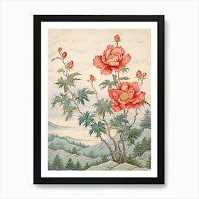 Botan Peony 1 Japanese Botanical Illustration Art Print