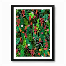 Tropical Nights Deep Maximalist Vibrant Botanical Póster